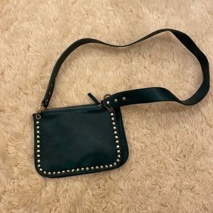 Anthropologie Green Crossbody Bag with Gold Studs